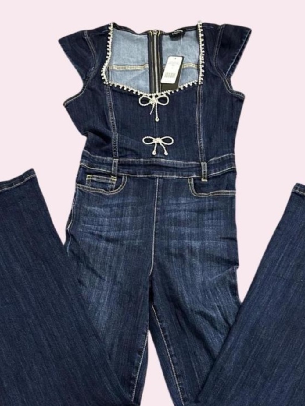 bebe denim rhinestone Jumpsuit - Picture 4 of 4